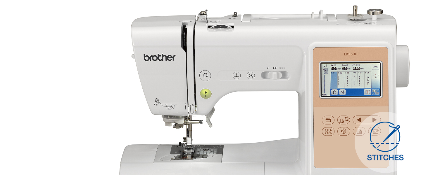 Brother LB5500 Sewing & Embroidery machine with sewing attachment in use, with STITCHES icon