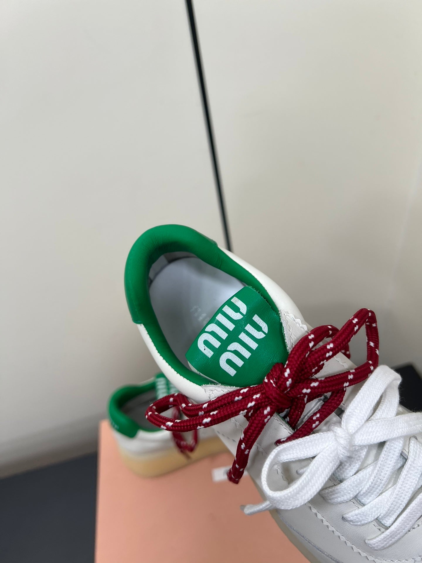 THICK-SOLED RETRO SNEAKERS IN WHITE MIX GREEN SMOOTH LAMBSKIN、mysite、Cacoeks