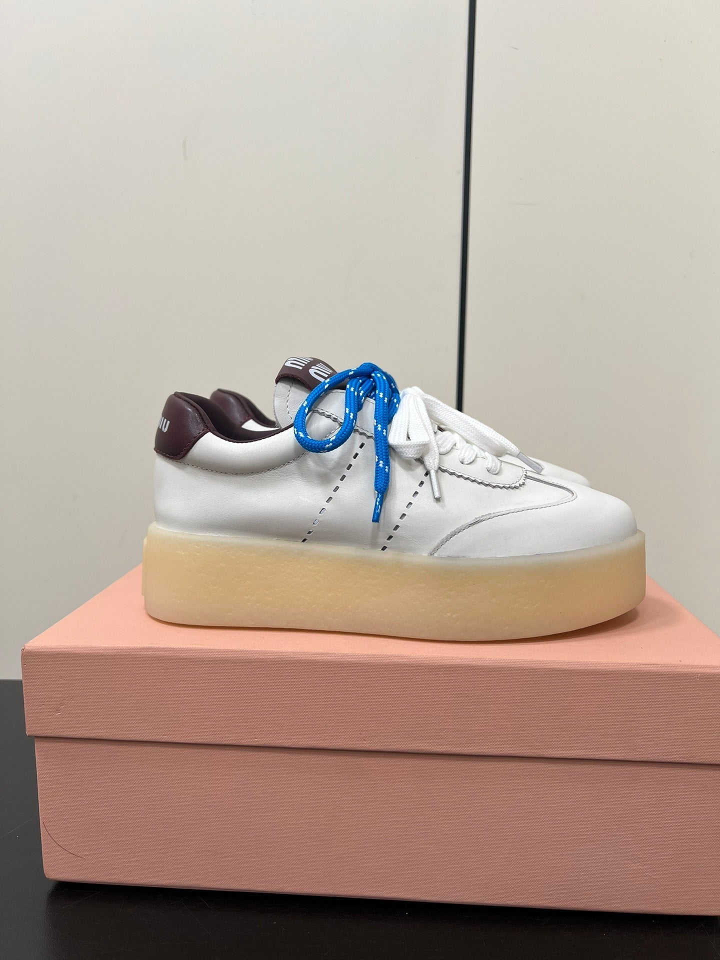 THICK-SOLED RETRO SNEAKERS IN WHITE MIX MERLOT SMOOTH LAMBSKIN、mysite、Cacoeks