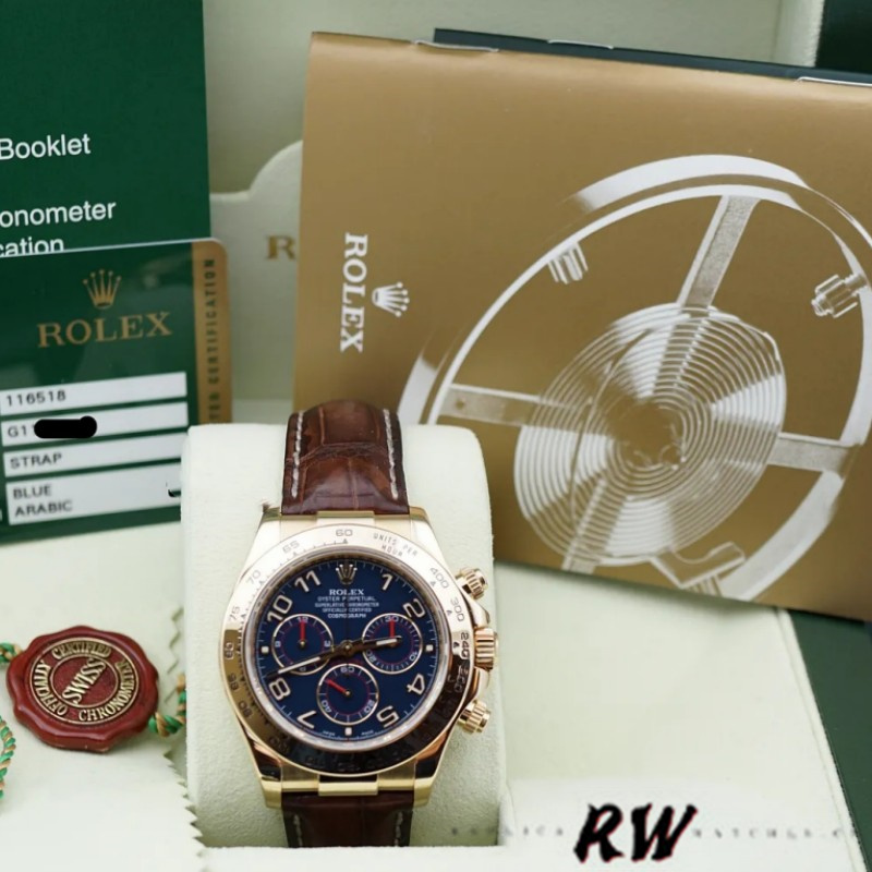 Rolex Cosmograph Daytona 116518 Yellow Gold Blue Dial 40mm Mens Replica Watch-fasswatch