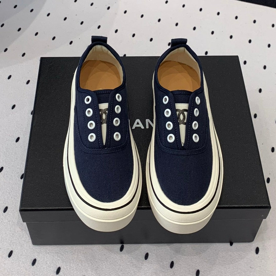 LACELESS SNEAKERS PLATFORM IN DENIM BLUE CANVAS、mysite、Cacoeks