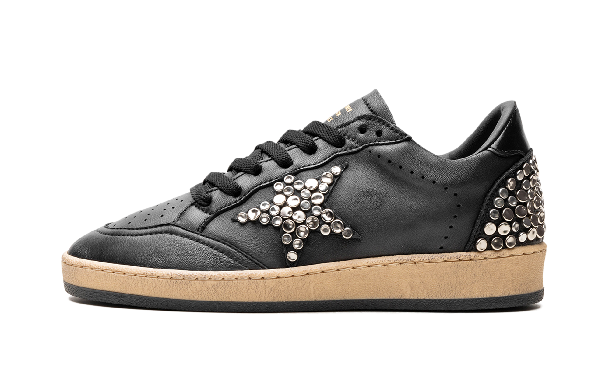 BALL STAR NAPPA UPPER AND SPUR LEATHER STAR SHINY LEATHER HEEL WITH STUDS "BLACK"、mysite、Cacoeks