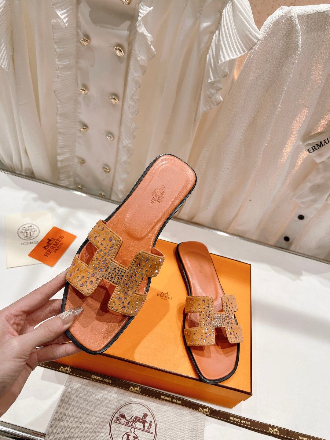 0RAN SANDAL BRIGHT ORANGE LAMBSKIN ATTACH CRYSTALS、mysite、Cacoeks