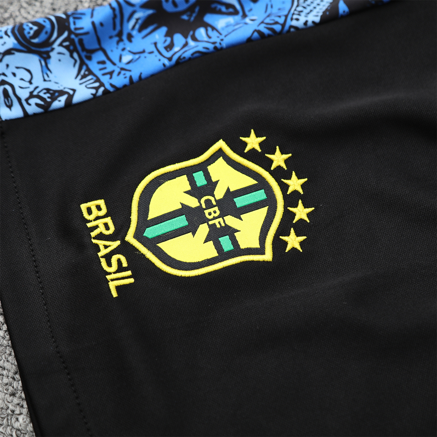 UltraTrikot-Brazil 25-26 Blue Jesus Statue Short-Sleeve Training Set - Blue Top & Black Shorts