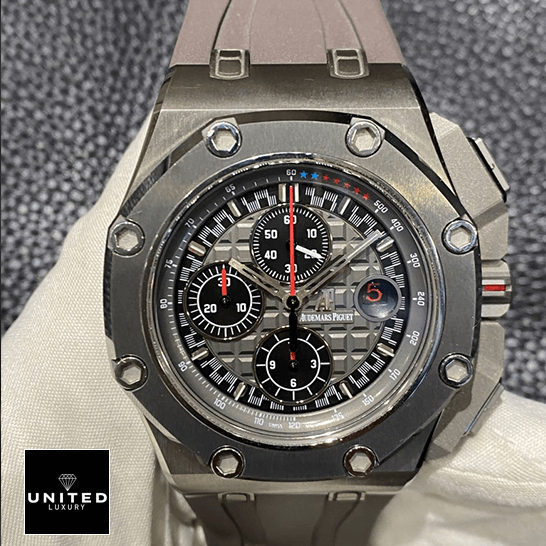Audemars Piguet Grey Dial Carbon Bezel Replica front view on the hand