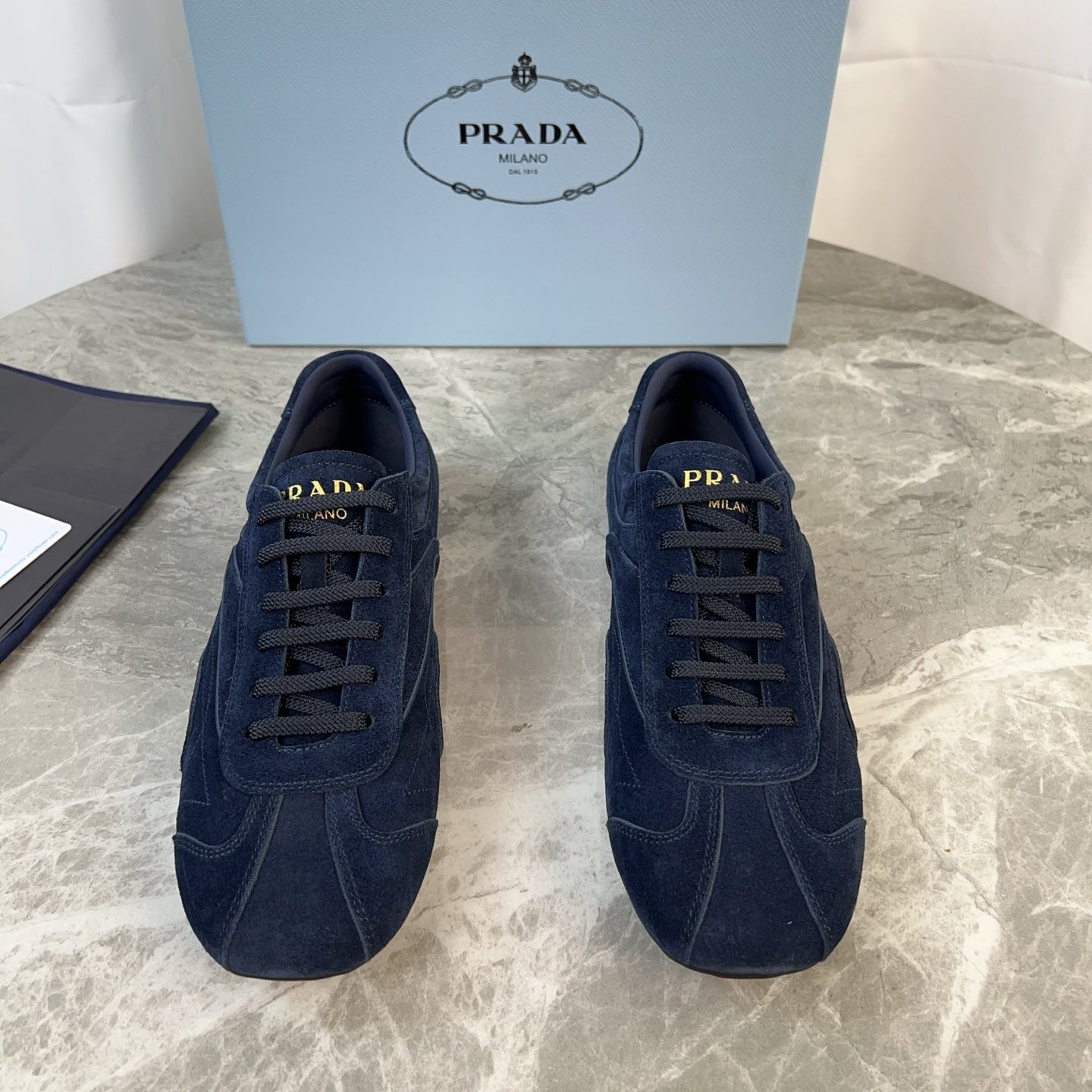 PRADA 25S MONTECARLO ANTIQUED SNEAKERS IN NAVY BLUE SUEDE、mysite、Cacoeks