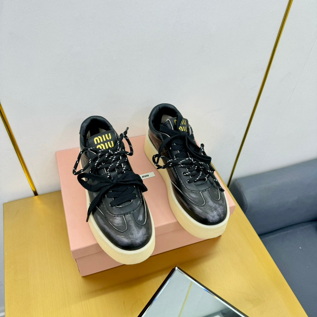 THICK-SOLED RETRO SNEAKERS IN BLACK DUST LAMBSKIN、mysite、Cacoeks