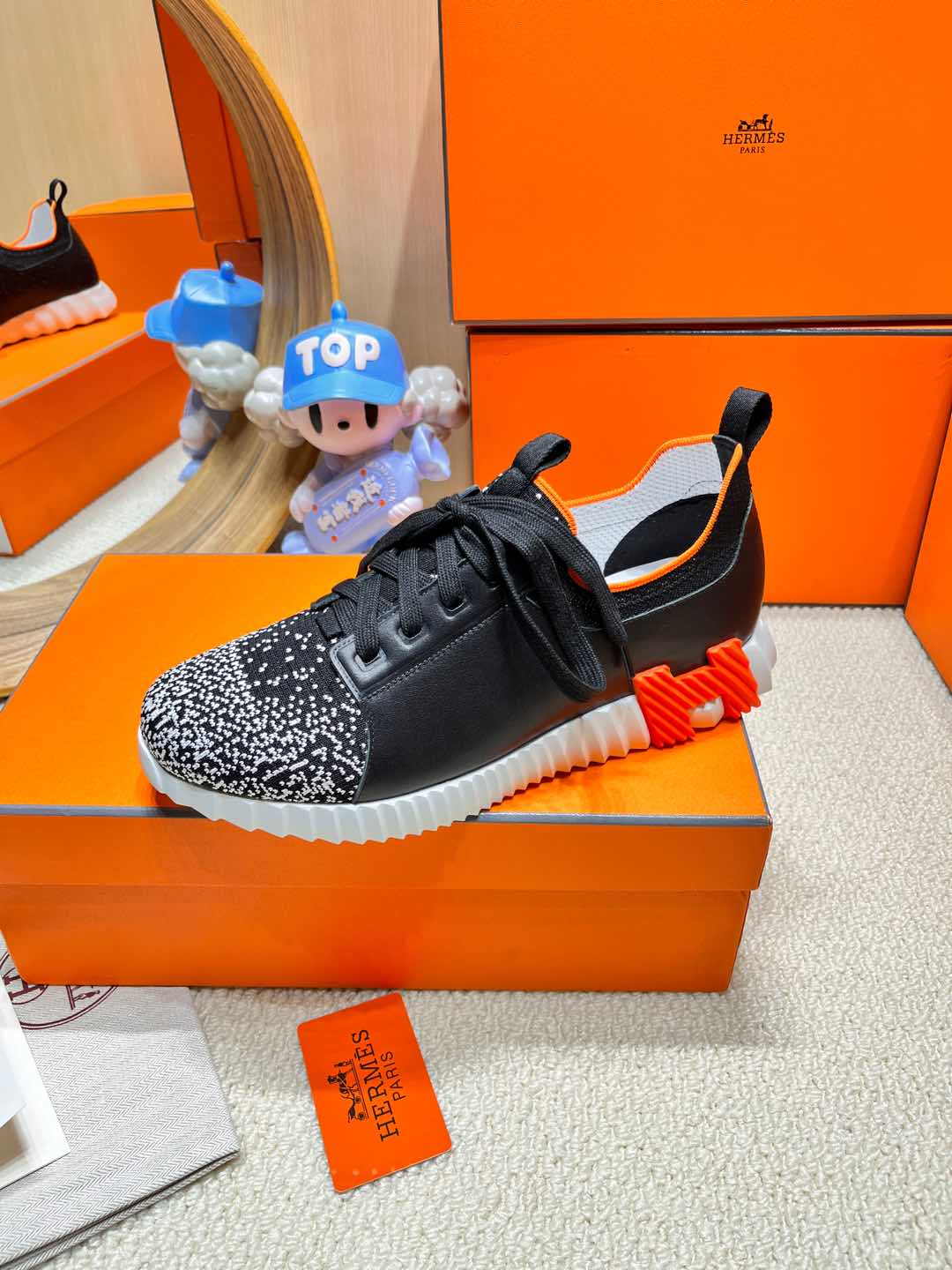 DEPART SLIP-ON SNEAKER IN WHITE MIX BLACK KNIT AND CALFSKIN、mysite、Cacoeks