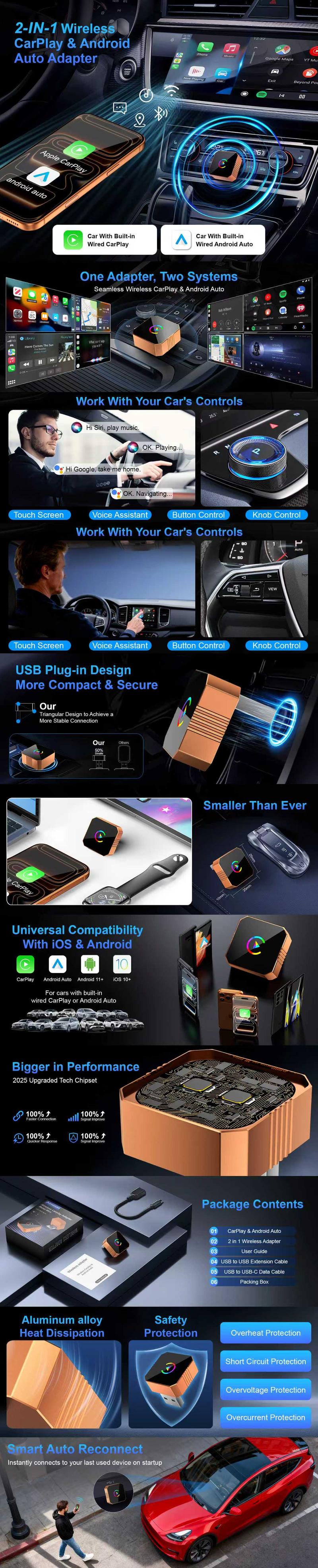 Aimoon Mini Orange Cube Pro 3.0 Wireless CarPlay & Android Auto Adapter 2026– Plug & Play, Fast Auto-Reconnect