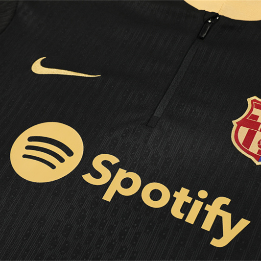 Higojerseys-Barcelona 24-25 Kids Long Sleeve Training Set - Player Version - Black Gold