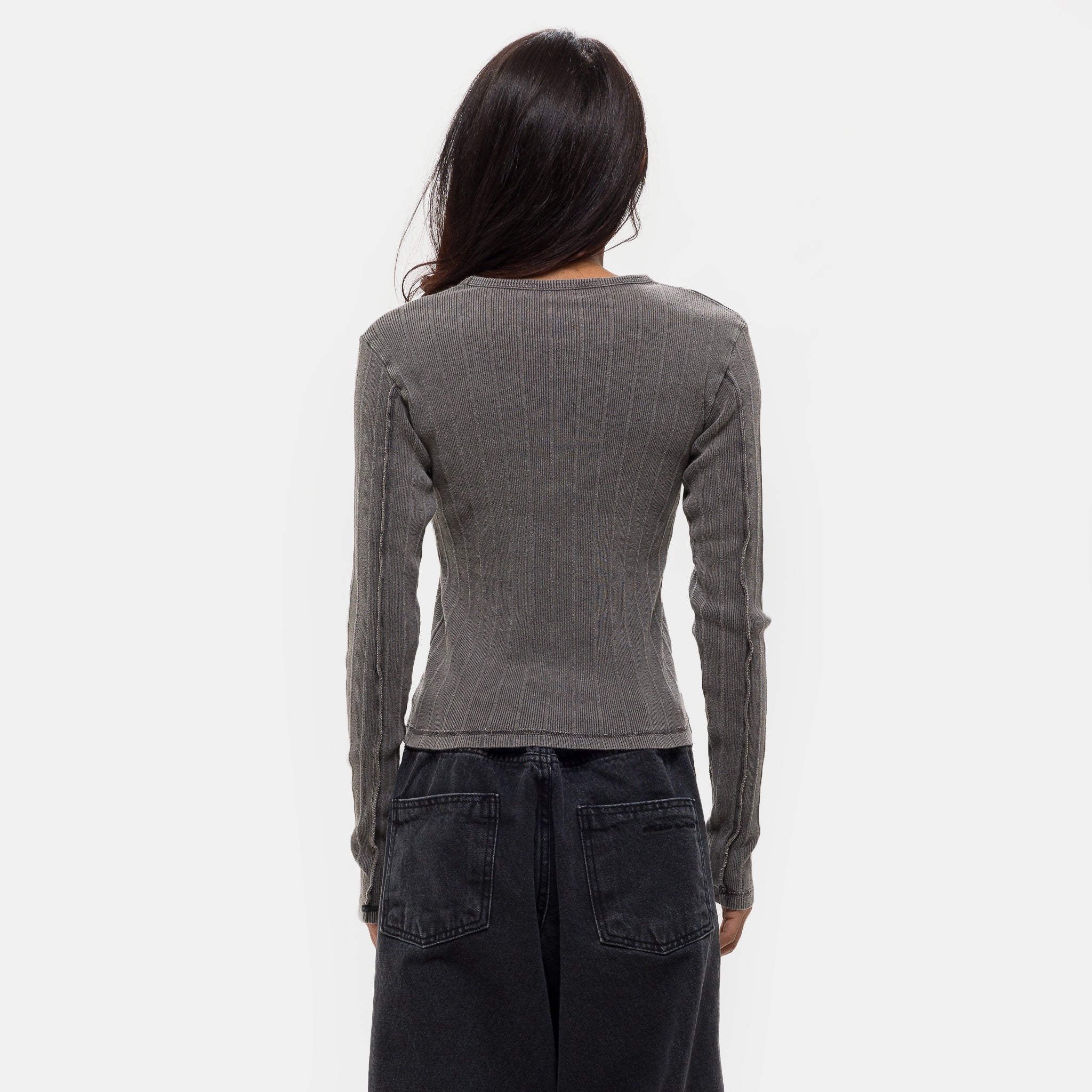 Long Sleeve Rib T-Shirt in Washed Graphite