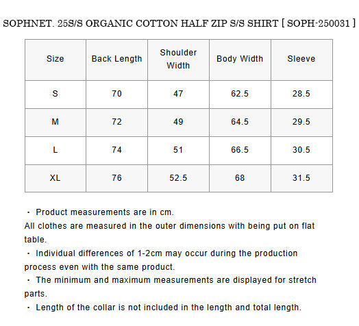 SOPHNET. 25S/S ORGANIC COTTON HALF ZIP S/S SHIRT  SOPH-250031 