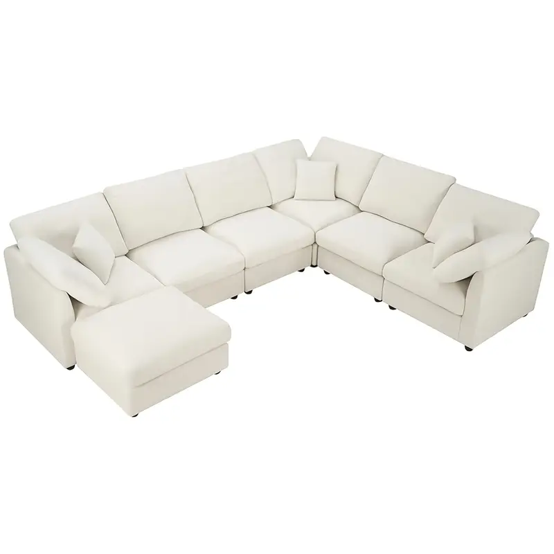 7pcs l shaped fabric fabric sofa free combination soft and comfortable suitable for living room bedroom hotel office reception and dark gray beige details 10