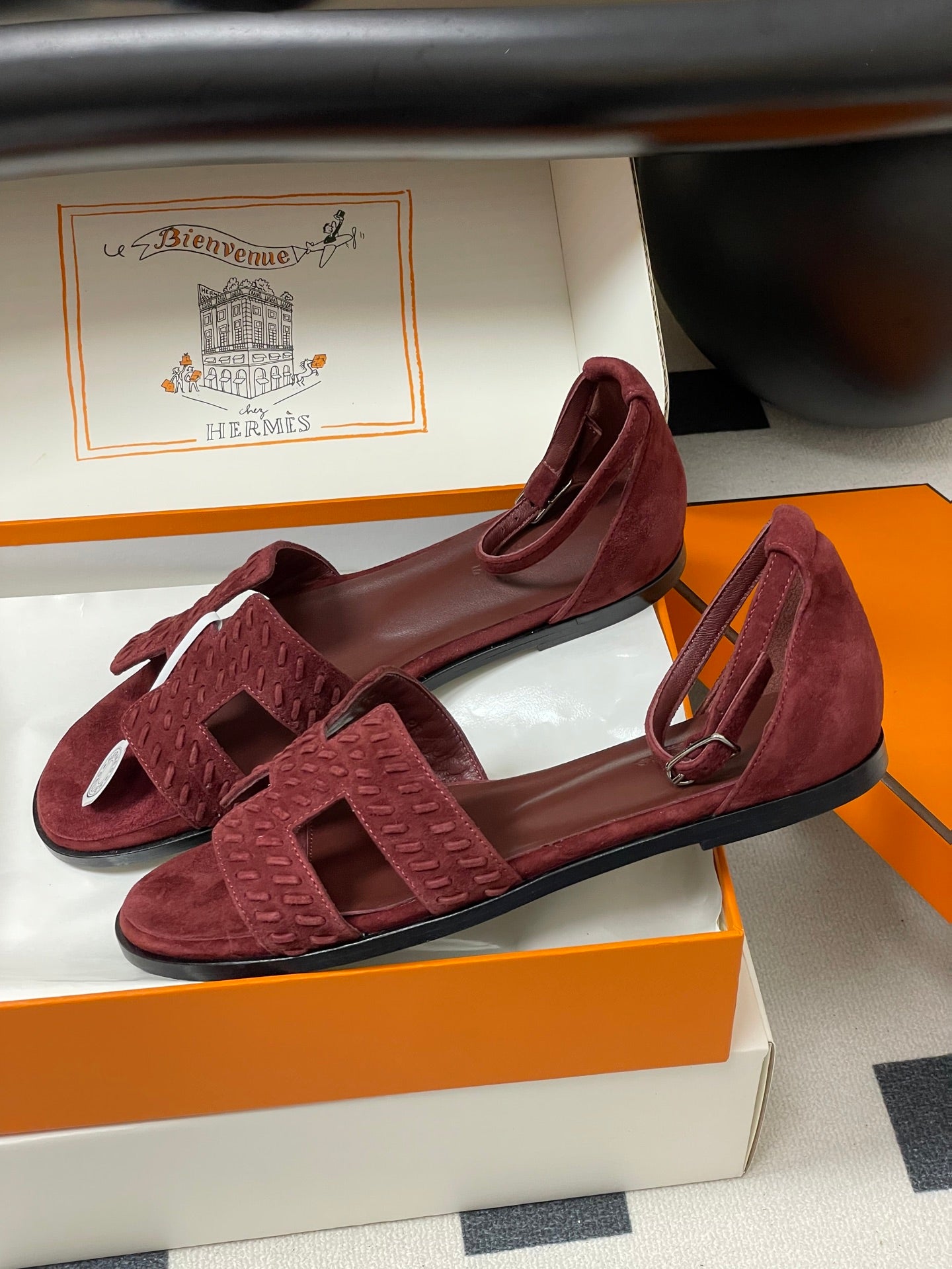 HM 25S SANTORINI SANDAL IN DARK RED SUEDE AND LAMBSKIN、mysite、Cacoeks