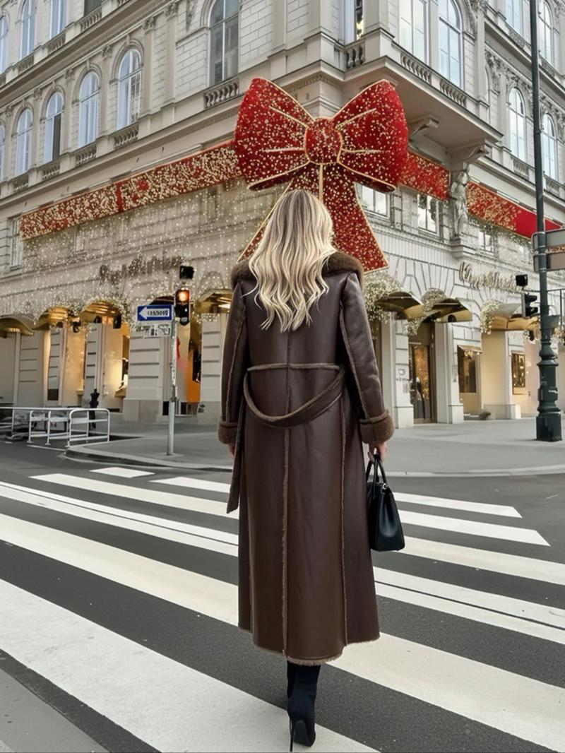 Women's Faux Fur Coat, Winter Fashion Long Sleeve Mid-Length Jacket, Retro Loose Fit Daily Wear Outerwear for Women