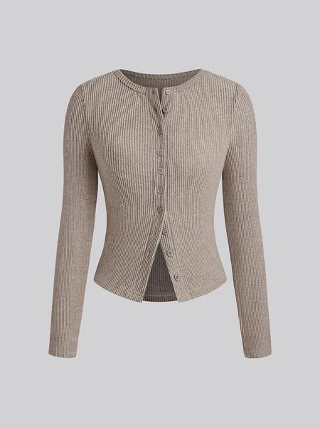 Women's Casual Slim-Fit Long Sleeve Top, Plain Round Neck Shirt for Fall & Winter, Fashionable Moderate Fabric Women's Clothing