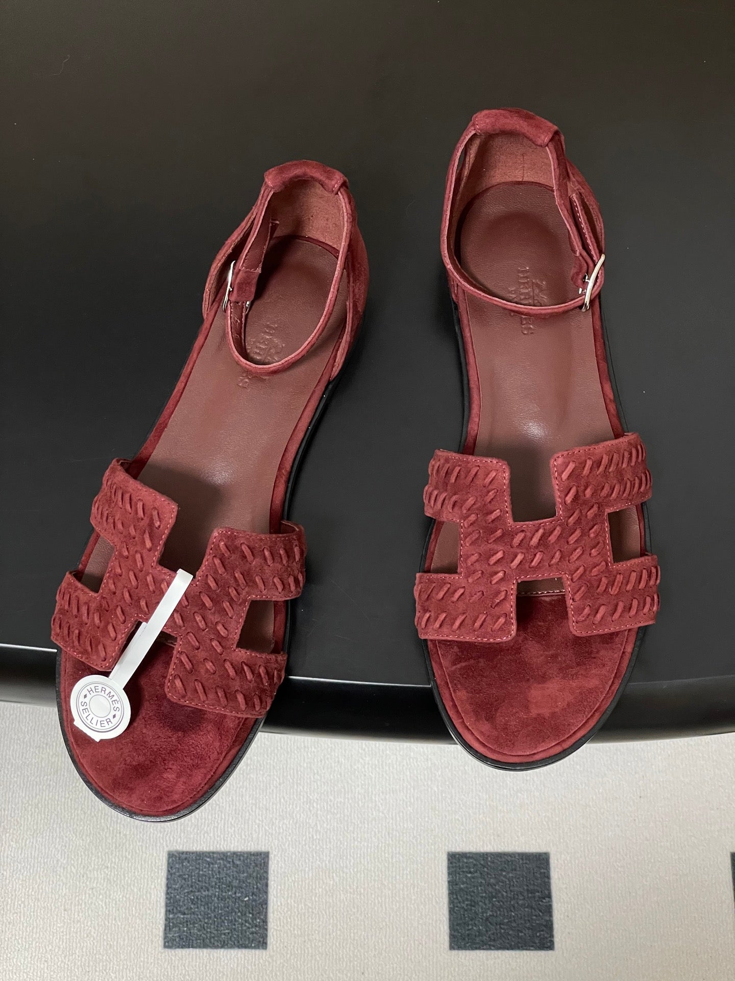 HM 25S SANTORINI SANDAL IN DARK RED SUEDE AND LAMBSKIN、mysite、Cacoeks