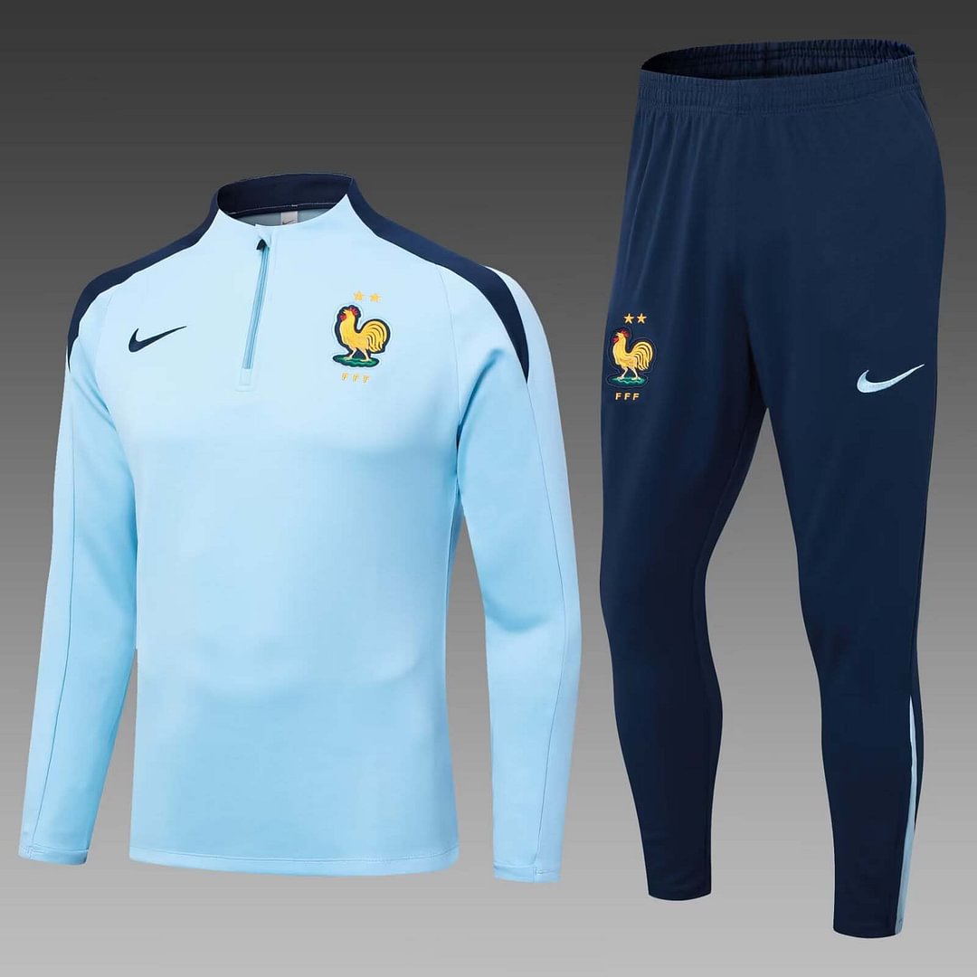 2024 France Half-Pull Training Suit Baby blue Football Shirt Set-mysite Custom Football Kit- Nextkits
