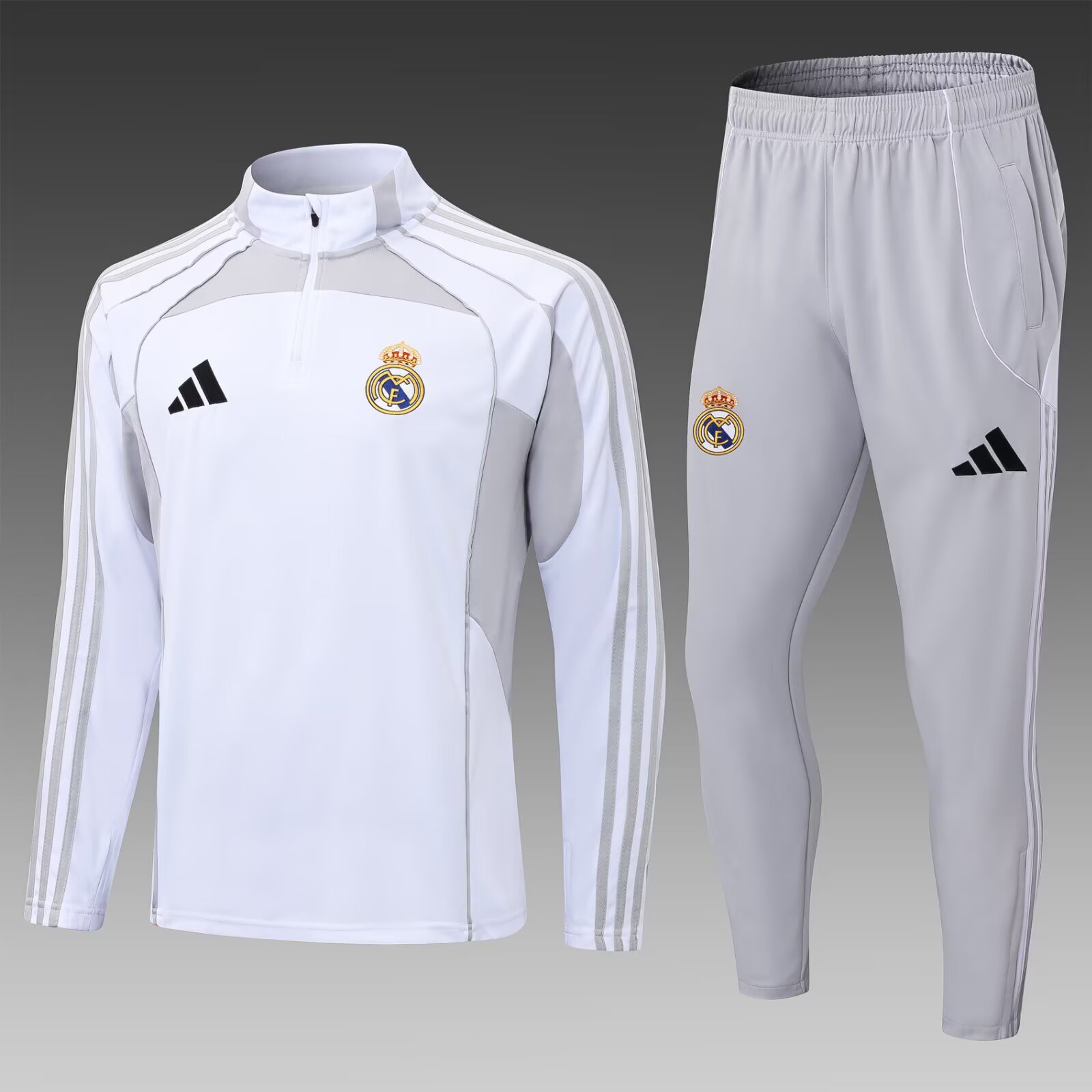 2025/2026 Real Madrid Half-Pull Training Suit White-Gray Football Shirt Set:football jersey mysite: unitedjerseyfootball 邓江浪:football