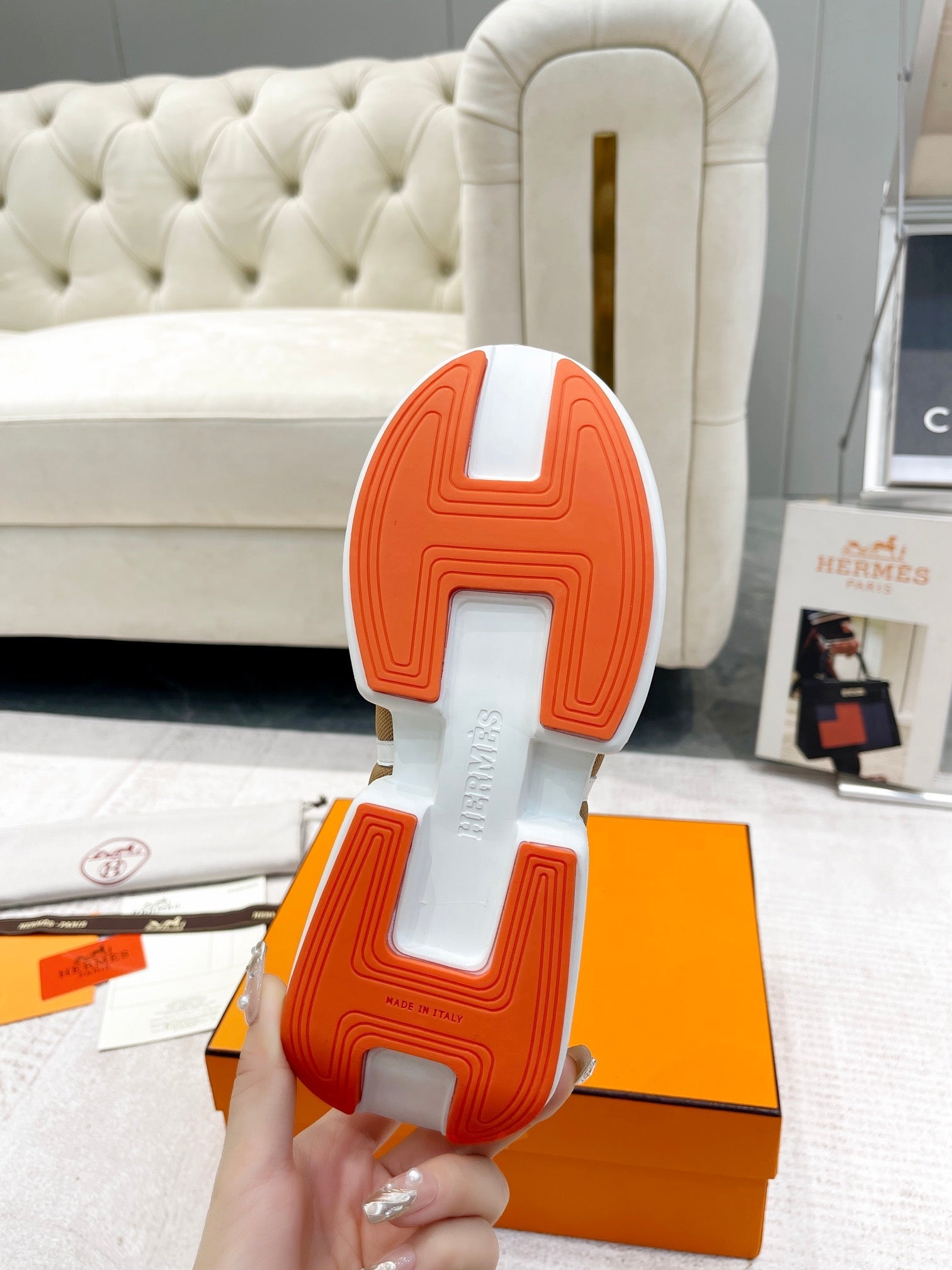 GIGA SNEAKER IN TAN BROWN STITCHED MESH AND WHITE CALFSKIN、mysite、Cacoeks