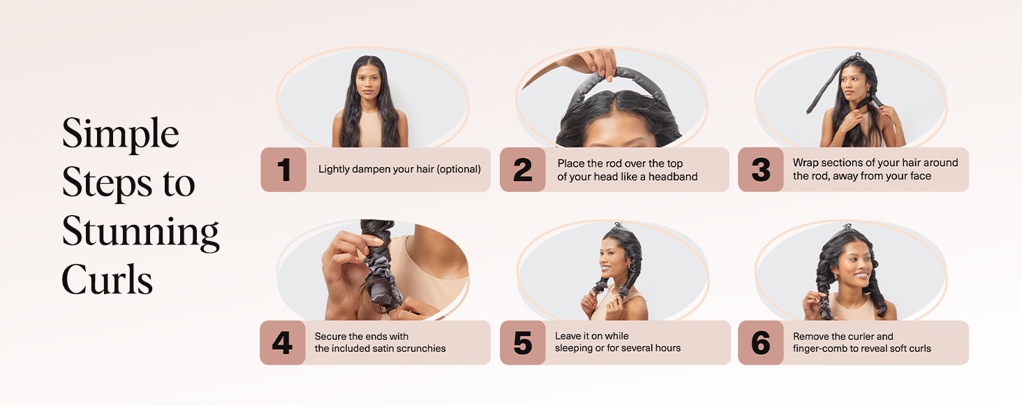 Kitsch Satin Heatless Curling Set – Heatless Hair Curler for Women, Hair Curler to Sleep Charcoal