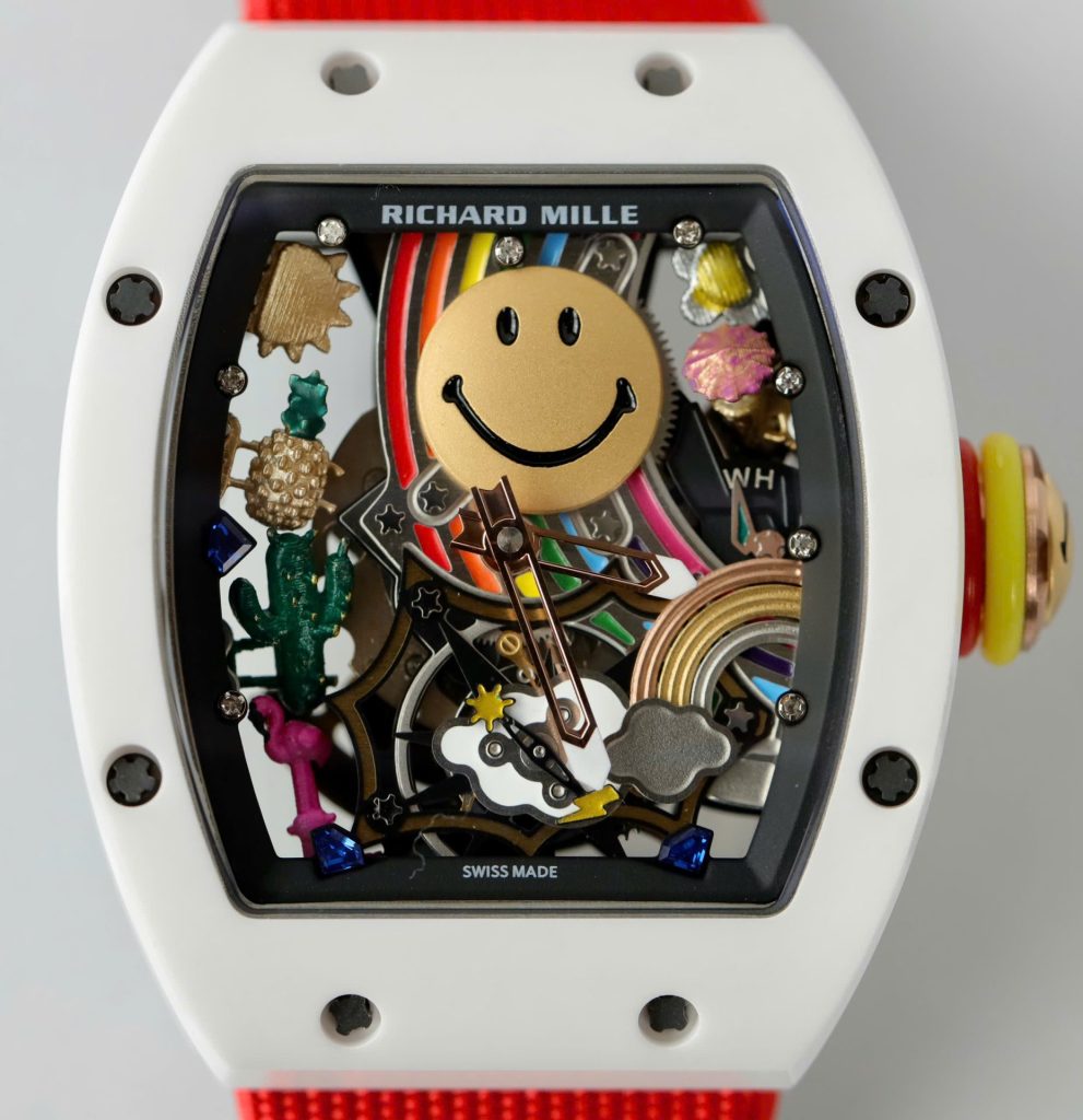 Đồng Hồ Richard Mille Clone 11 RM88 Smiley Vỏ Gốm Trắng Dây Vải Nato 42mm (2)