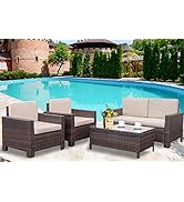 Patio Furniture Sets 4 Piece Rattan Chair Patio Sofas Wicker Sectional Sofa Outdoor Conversation ...