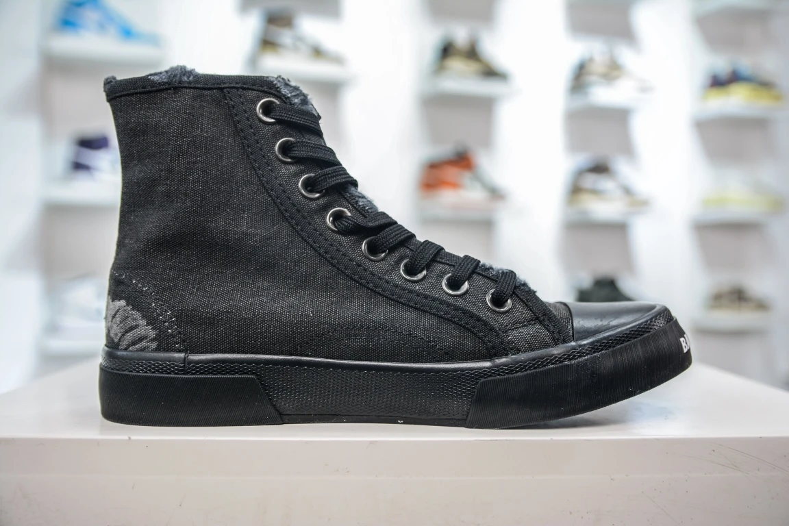 Balenciaga Paris High Top Sneaker in Black Destroyed、mysite、Cacoeks