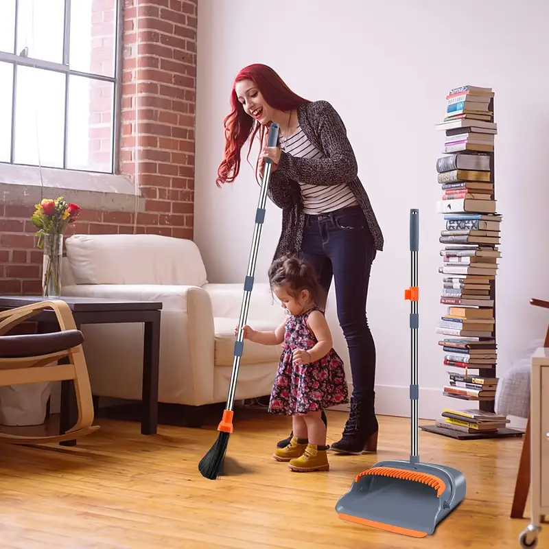 local upgrade broom and dustpan set self cleaning with dustpan teeth indoor outdoor sweeping ideal for use stand up broom and dustpan details 4