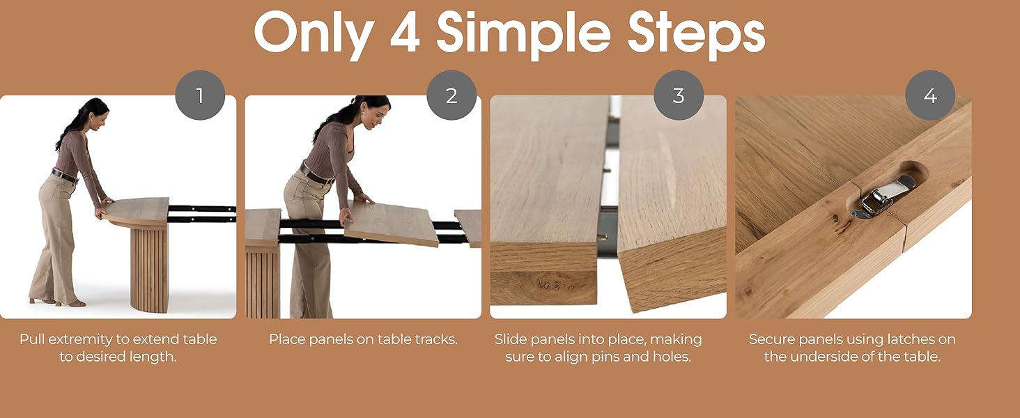 Easily transforms from a round to an oval table