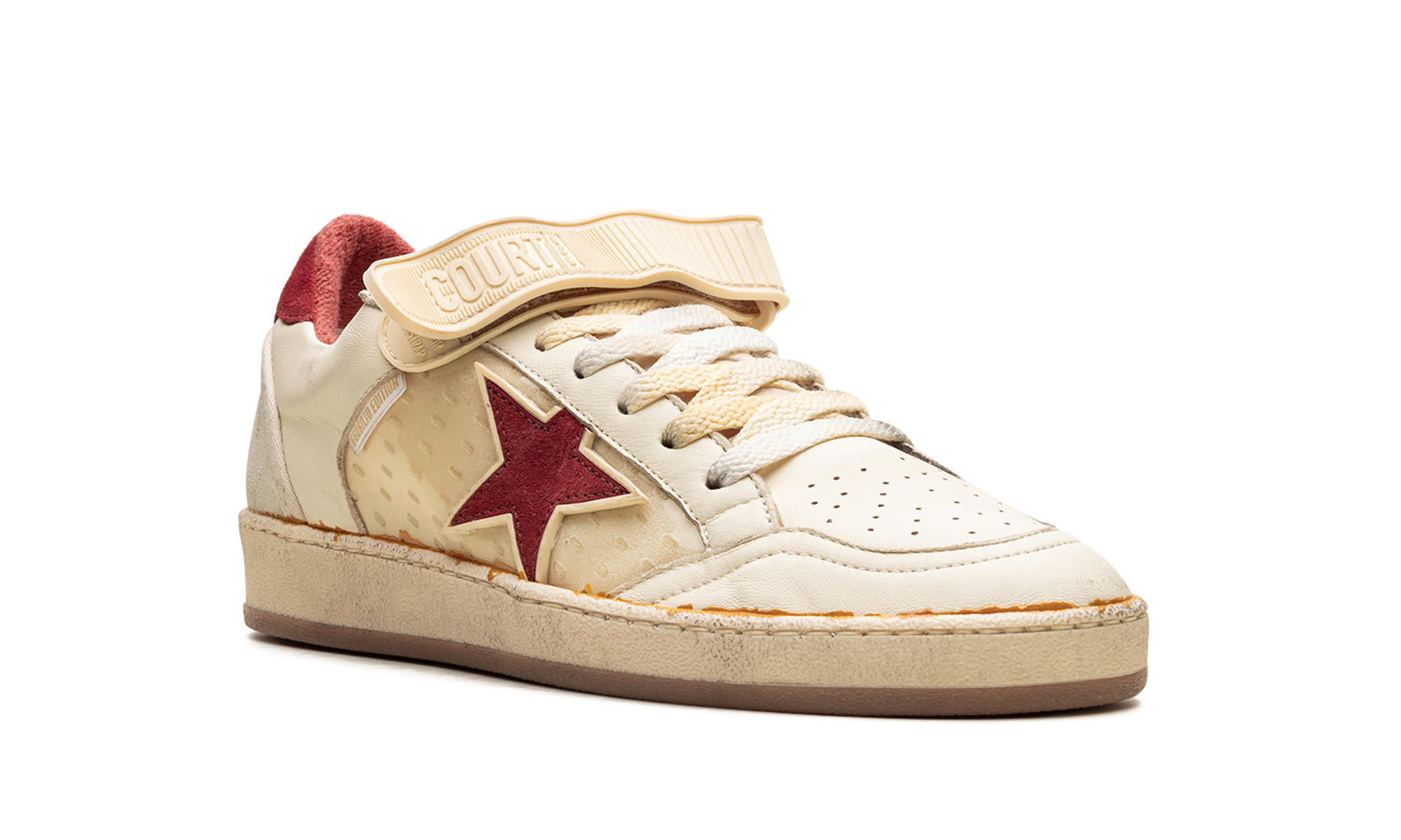 BALL STAR WITH STRAP NAPPA AND PVC UPPER SUEDE STAR SPUR AND HEEL "WHITE ICE RED PVC"、mysite、Cacoeks