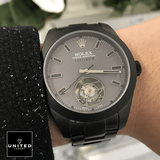 Rolex Label Noir Replica 6 Rolex Label Noir Black Case & Bezel Replica on his arm