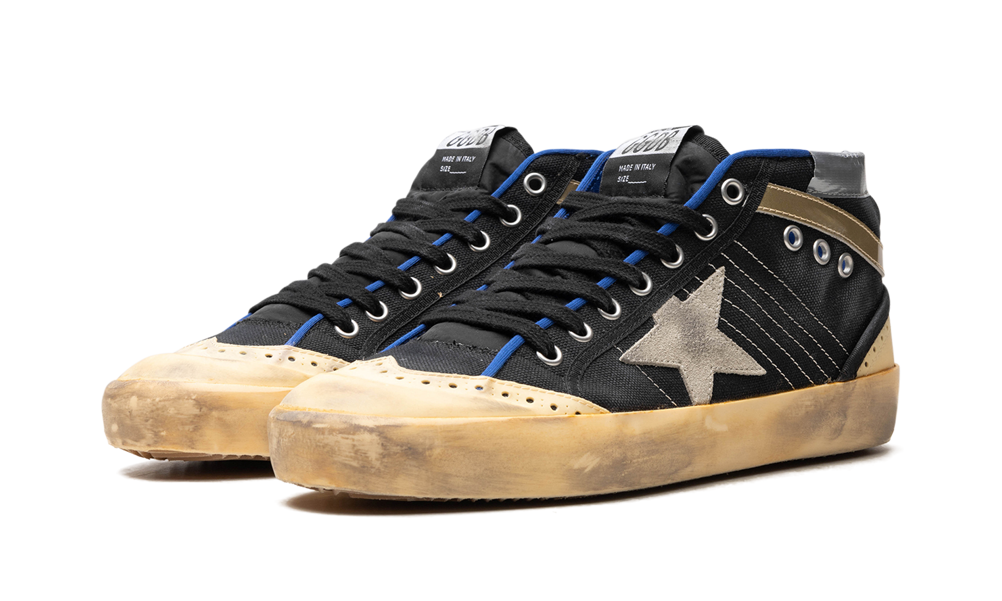 MID STAR CANVAS UPPER SUEDE STAR AND HEEL NYLON TONGUE RUBBER TOE AND SPUR "BLACK ICE VANILLA GOLD"、mysite、Cacoeks