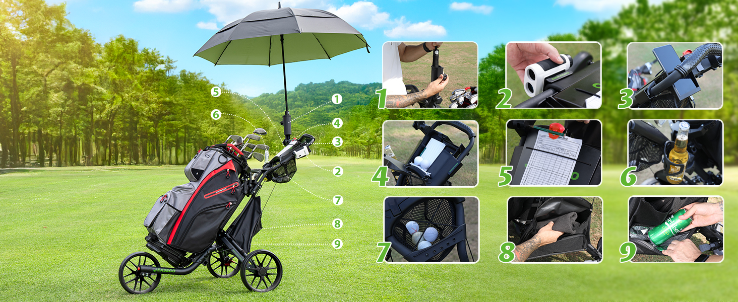 portable golf cart three wheeled golf push cart light weight golf cart womens golf cart