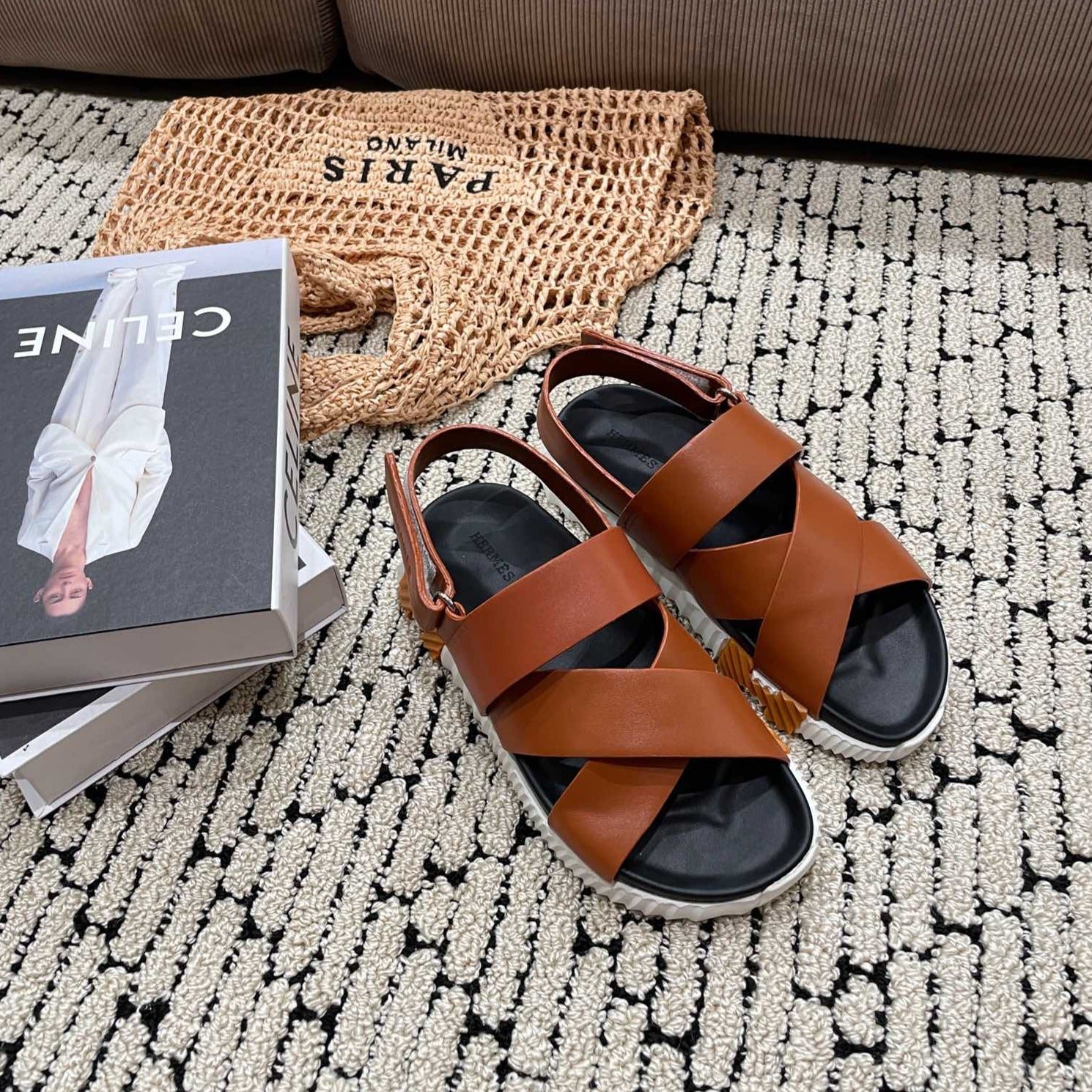 ELECTRIC SANDAL BLACK MIX CARAMEL CALFSKIN、mysite、Cacoeks