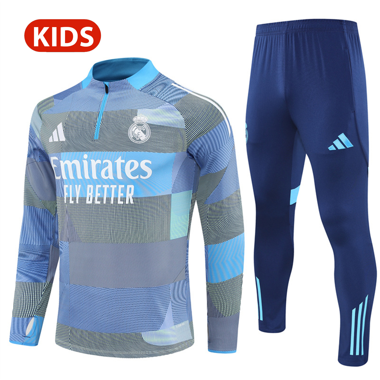 UltraTrikot-Real Madrid 25-26 Kids Long Sleeves Training Set - Blue-Gray Camouflage Top & Blue Pants