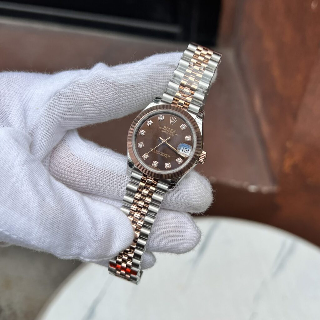 Đồng Hồ Rolex DateJust Nữ Mặt Chocolate Fake 11 Nhà Máy EW 31mm (3)