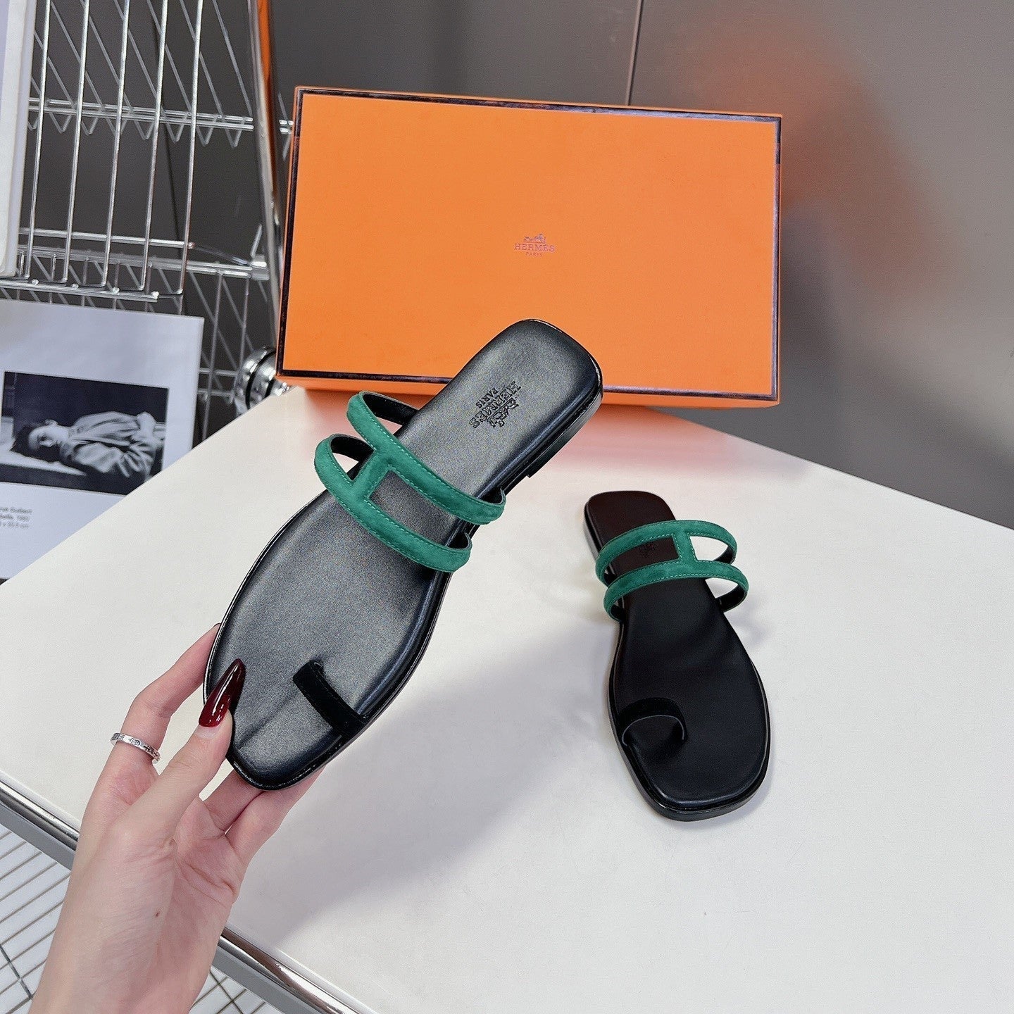 Georgia Sandals Teal Suede Black Calfskin、mysite、Cacoeks