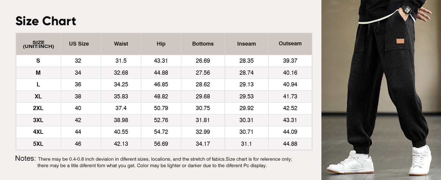 JMIERR Mens Corduroy Joggers Pants Casual Cargo Pants Drawstring Elastic Waist Baggy Tapered pants