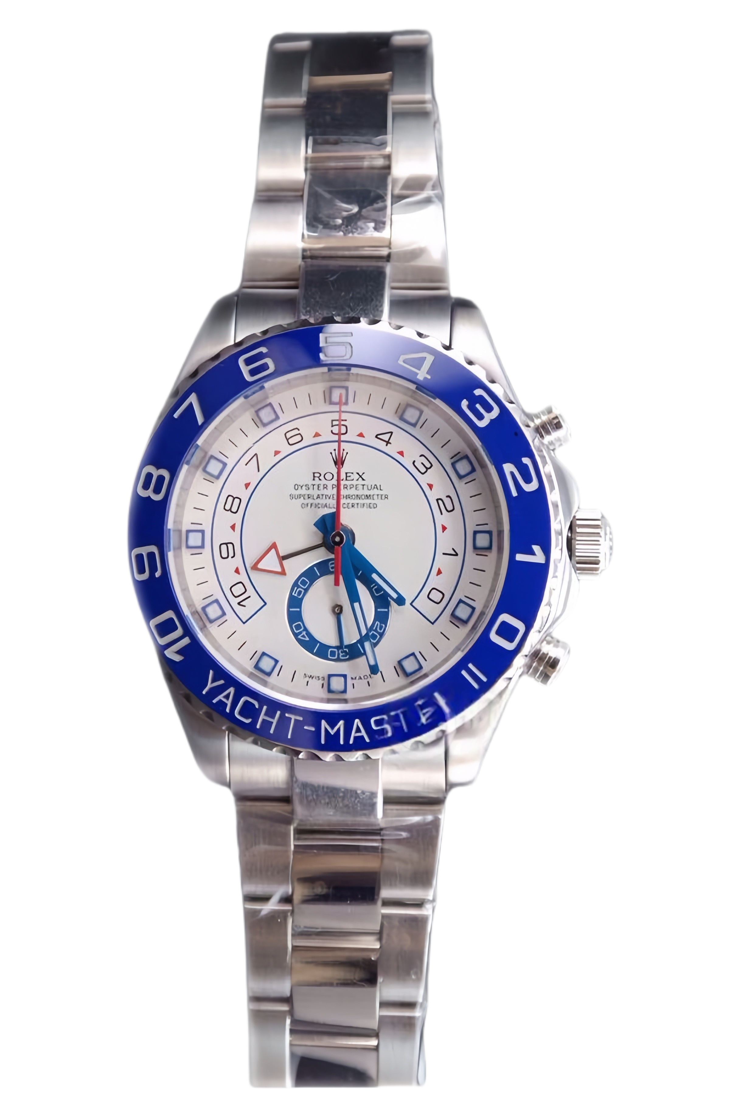 Rolex Yacht-Master II White Dial Blue Bezel Super Clone Swiss Replica Watch Ref 116680-78210 Stainless Steel 44mm