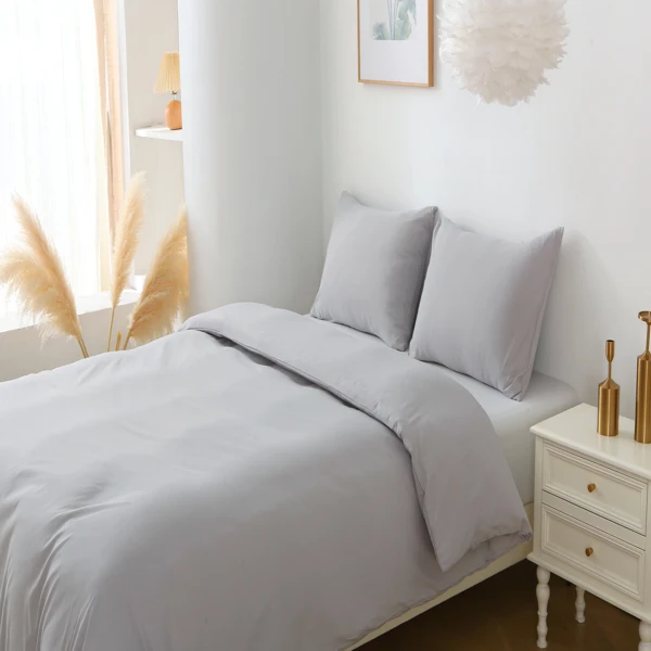 纯色三件套 不含填充物 枕套*2 (51cm*66cm)+被套*1 (229cm*229cm) Queen Size 胖被3件套 灰白-15