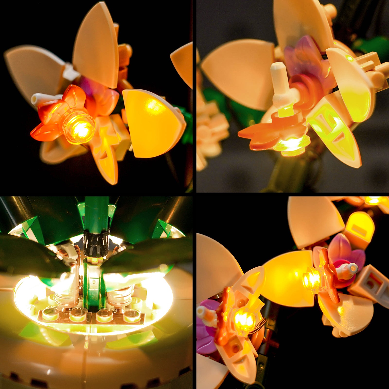 Close-Up View: BrickBling Light Kit for LEGO Mini Orchid 10343 - Classic Version Yellow