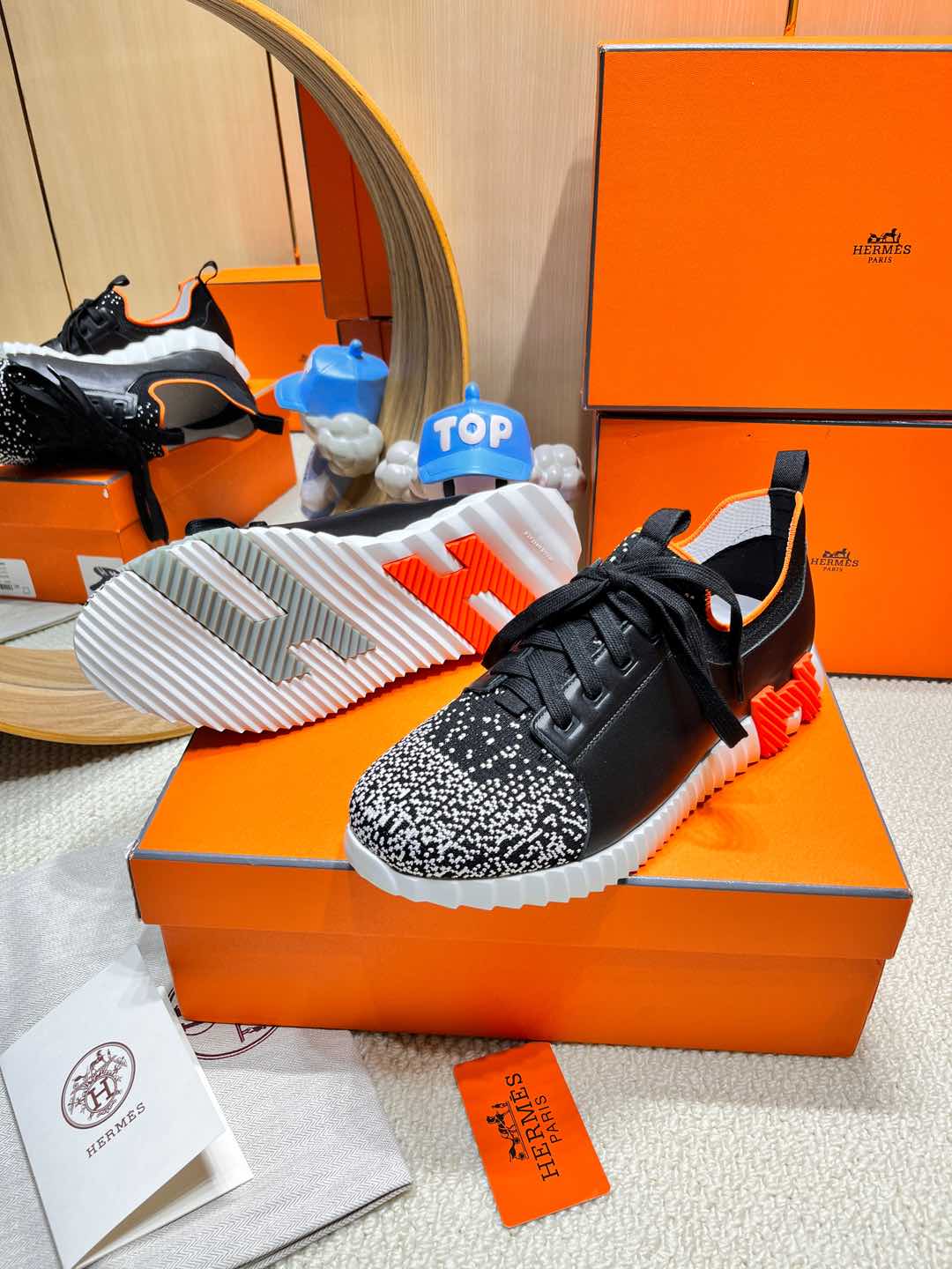 DEPART SLIP-ON SNEAKER IN WHITE MIX BLACK KNIT AND CALFSKIN、mysite、Cacoeks