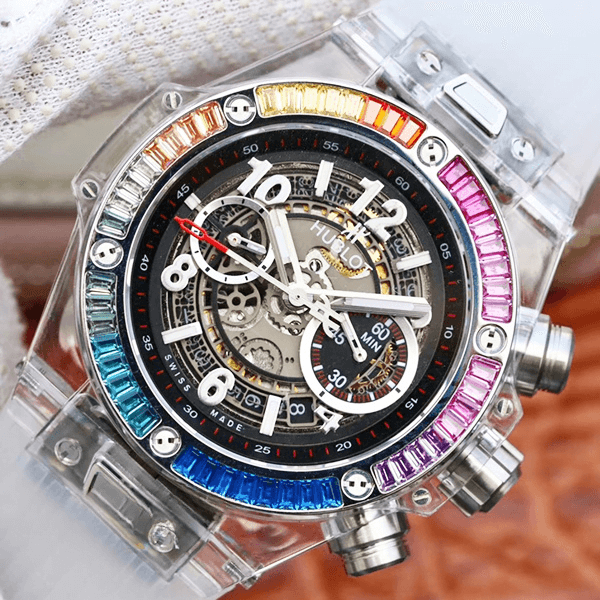 Hublot Sapphire Rainbow Bezel Replica on the hand