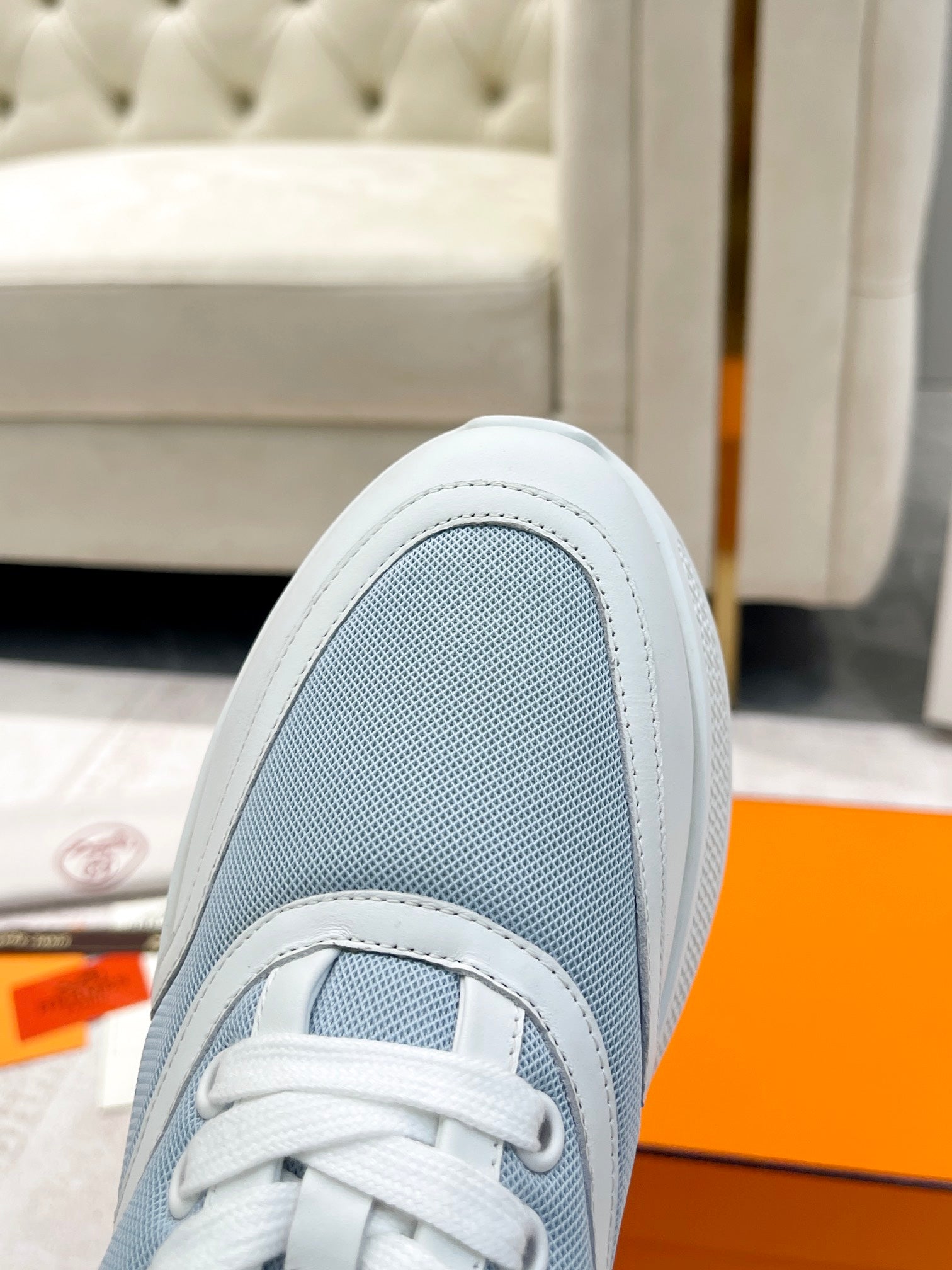 GIGA SNEAKER IN POWDER BLUE STITCHED MESH AND WHITE CALFSKIN、mysite、Cacoeks