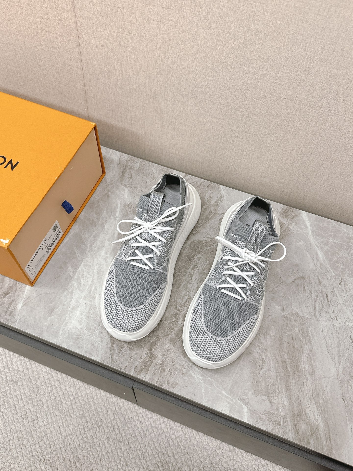 SNEAKERS IN DOVE GRAY DAMIER ELASTIC FABRIC、mysite、Cacoeks