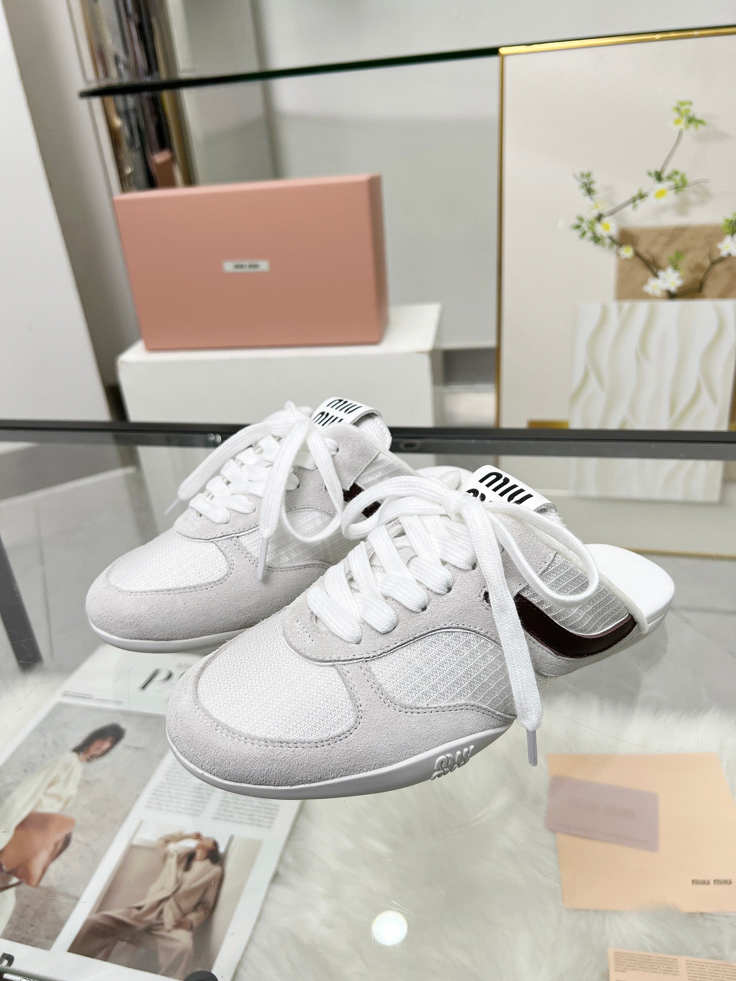 GYMNASIUM SNEAKERS MULES LIGHT GREY SUEDE AND WHITE TECHNICAL FABRIC、mysite、Cacoeks