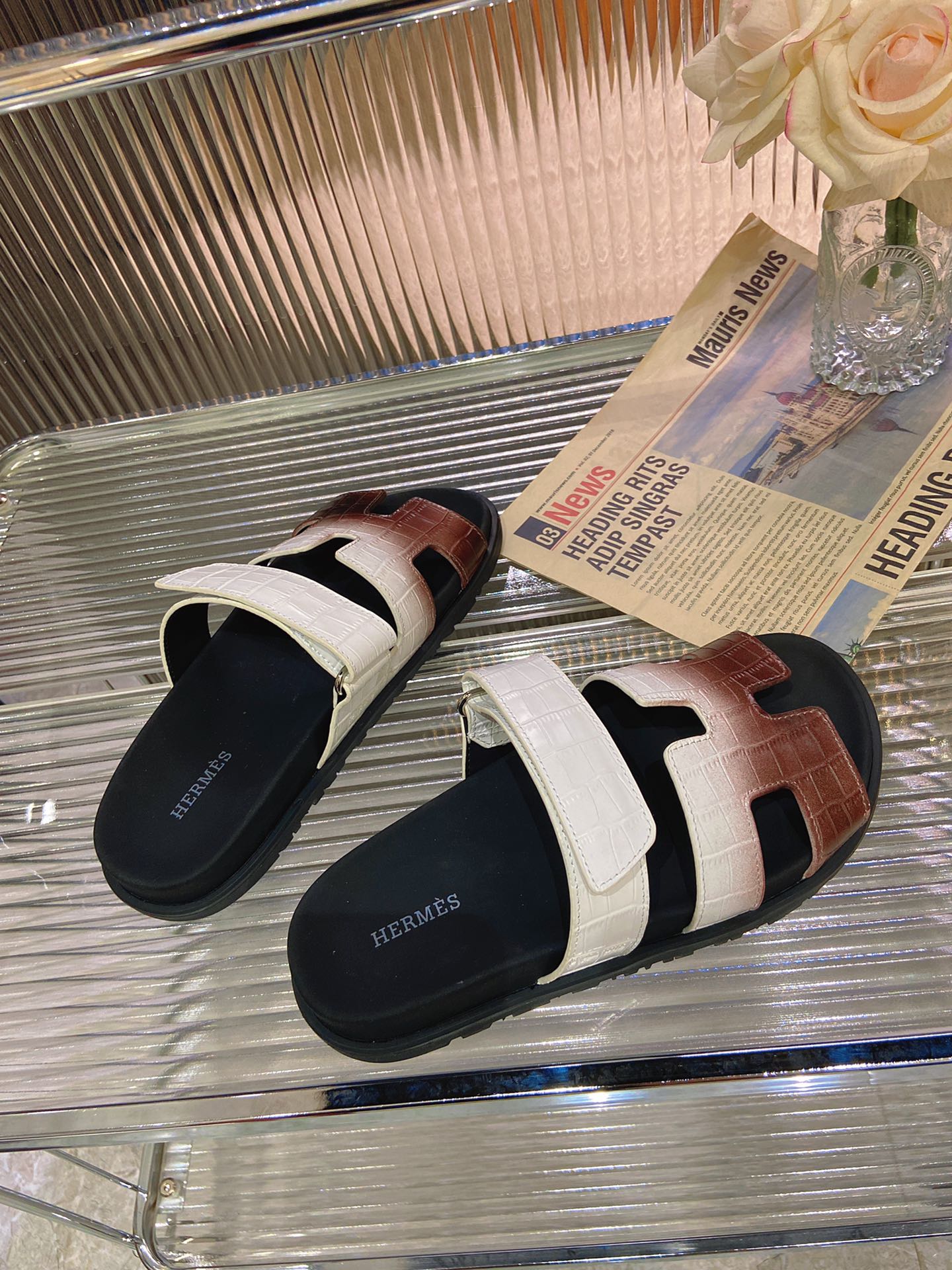 CHYPRE SANDAL OMBRE WHITE BROWN CALFSKIN、mysite、Cacoeks