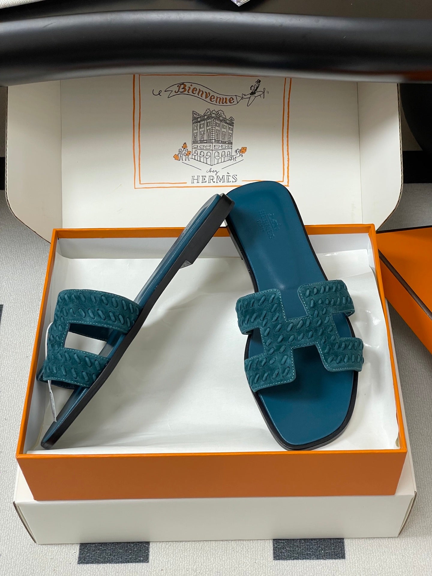 HM 25S ORAN SANDAL IN DARK BLUE SUEDE AND LAMBSKIN、mysite、Cacoeks