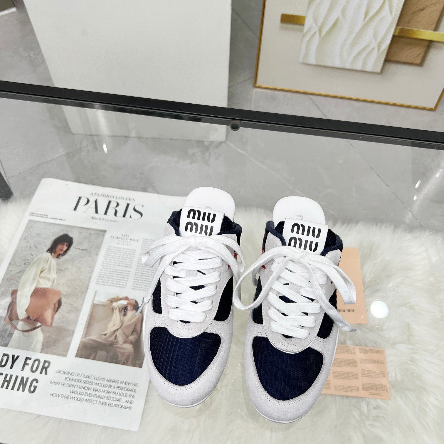 GYMNASIUM SNEAKERS MULES IN OFF WHITE SUEDE AND NAVY BLUE TECHNICAL FABRIC、mysite、Cacoeks